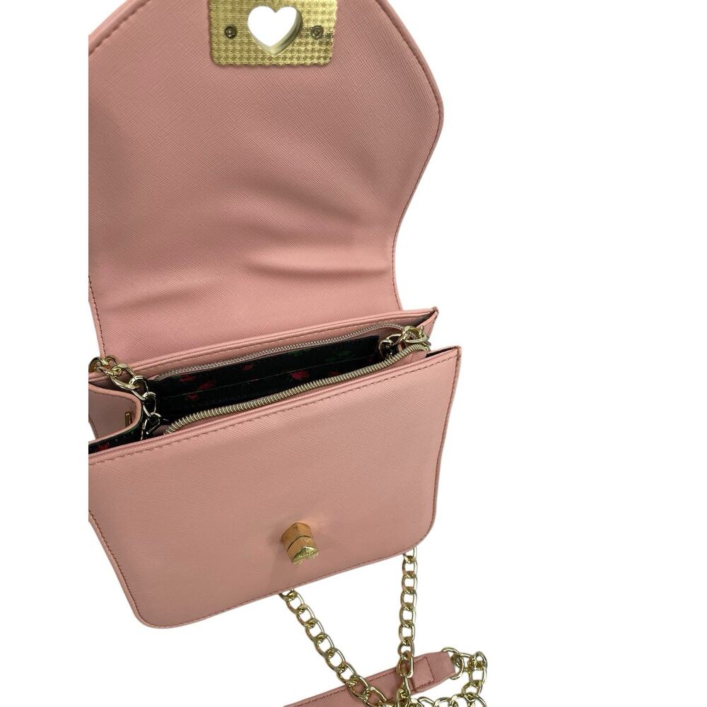 Betsey Johnson Pink Purse Bag Top Handle Strap Pink Bow - Picture 8 of 14